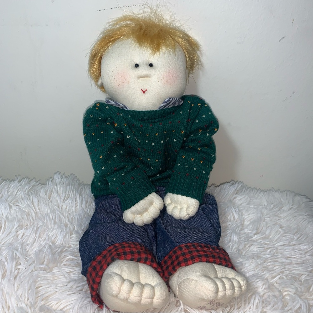 Little Souls Doll Boy Blonde Hair Jeans Green Sweater